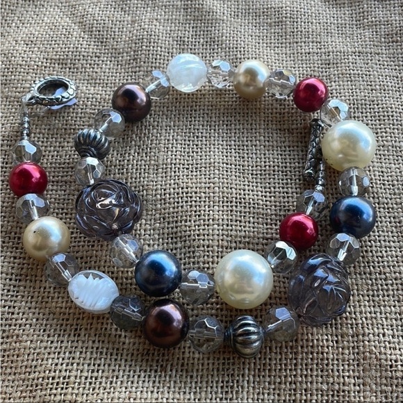 Glass Necklace Pearl Glass Crystal Spacers Red White Brown Gray New - Picture 4 of 11